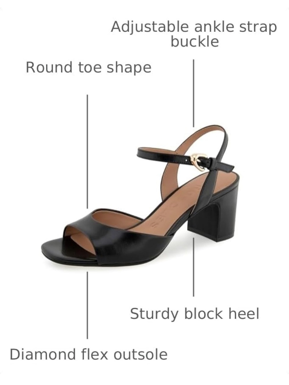 AEROSOLES Black Leather Open-Toe Block Heel Sandal with Ankle Strap - Picture 4 of 5